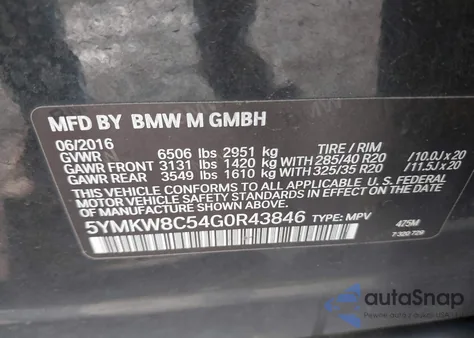 2016 BMW X6 M z USA, uszkodzony, nr VIN 5YMKW8C54G0R43846